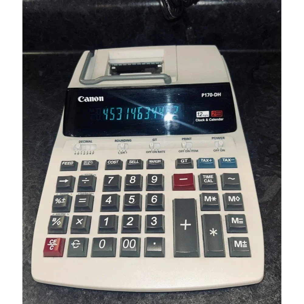 Canon P170-DH Printing Calculator 12 Digit 2-Color Desktop Adding Machine TESTED